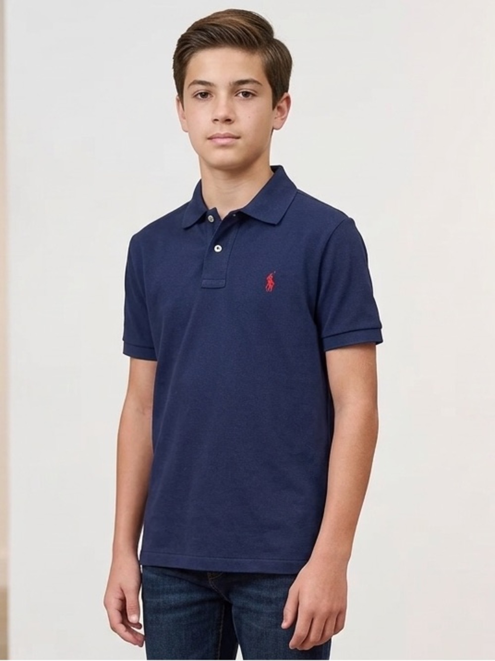 Polo Ralph Lauren Boys Size M Navy Blue Mesh Polo Shirt Short Sleeve Red Pony